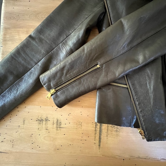 Ann Taylor 100% Genuine Leather Gray Moto Jacket buttery real leather - Picture 14 of 16